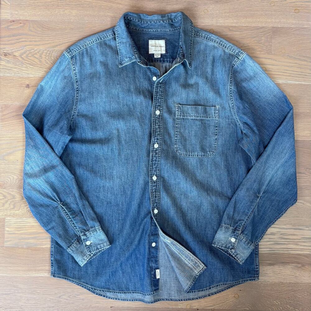 American Eagle Super Soft Denim Everyday Shirt Button Up Mens Size XL